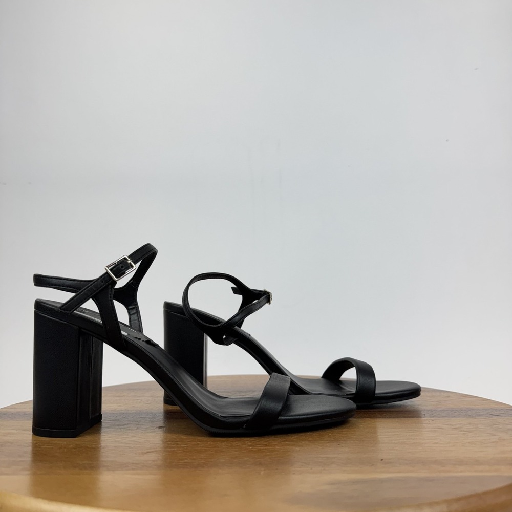Womens BP Lexy Black Faux Leather Heeled Strappy‎ Ankle Strap Sandals Size 8.5